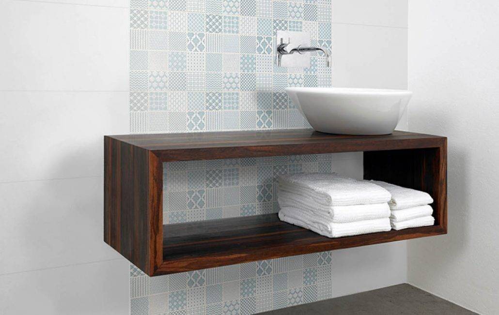 Sweet pastel blue feature bathroom tiles